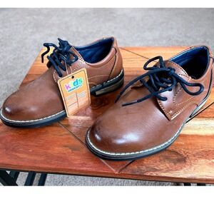 Hawkwell Kids Brown Faux Leather Dress Shoes Lace Up Size 11 Formal NWT